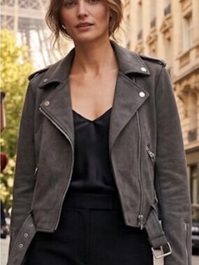 Zara Gray Vegan Suede Bike Jacket